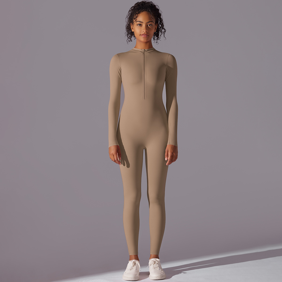 High elastic half-open zipper tight long jumpsuit sports running fitness long sleeve yoga wear - Image 5