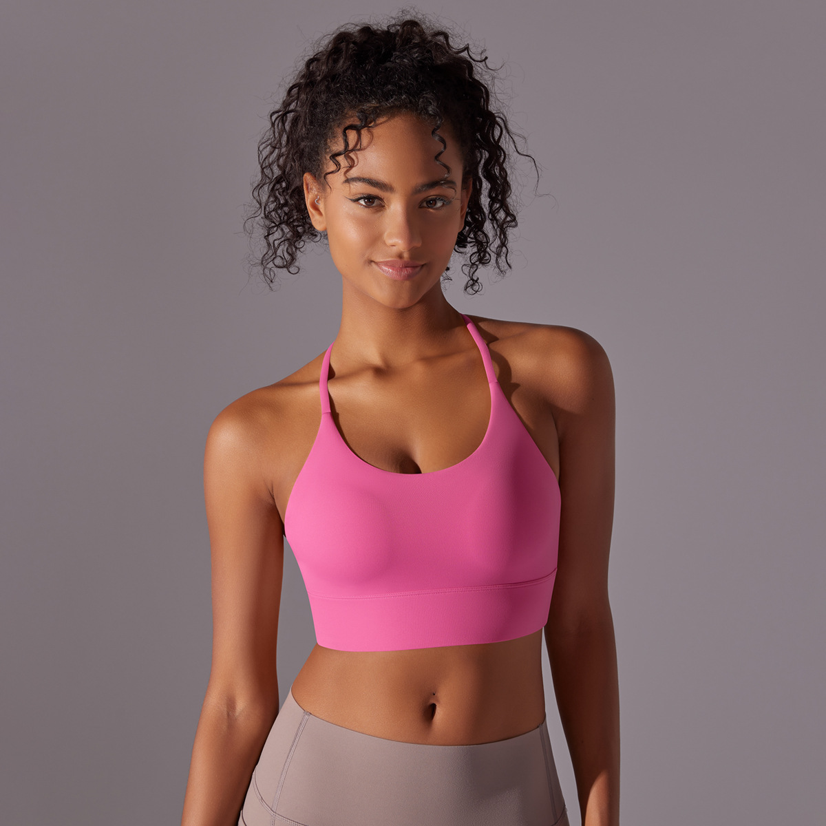 New brushed double-sided nylon solid color beauty back cross halter sports running fitness yoga clothing sports underwear female