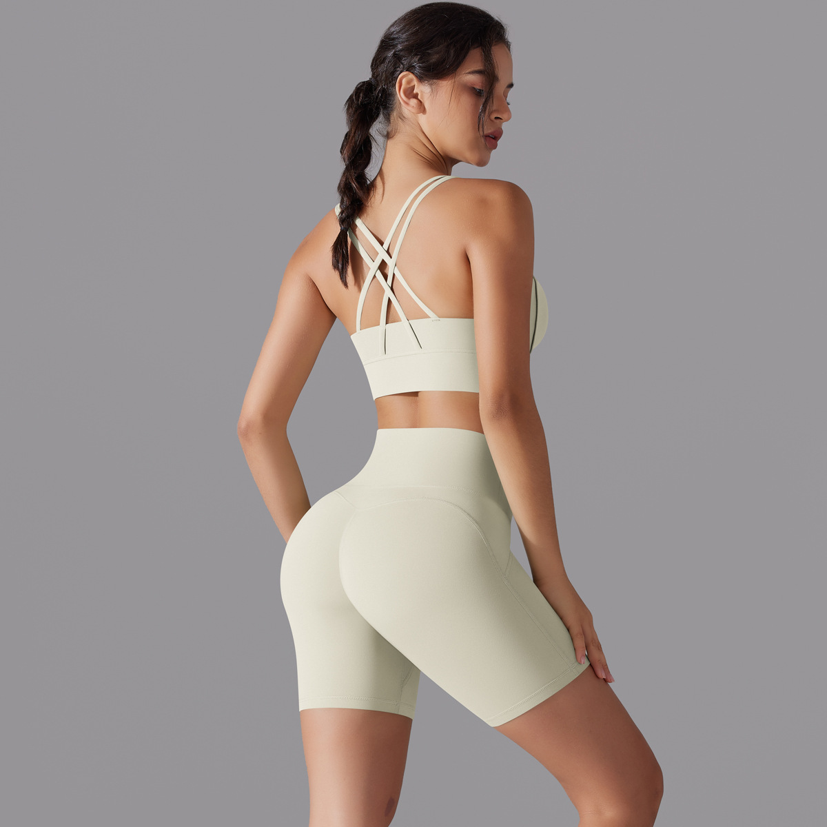New free panties three-quarter shorts yoga clothing set beauty back cross sports underwear fitness yoga clothing set - Image 4