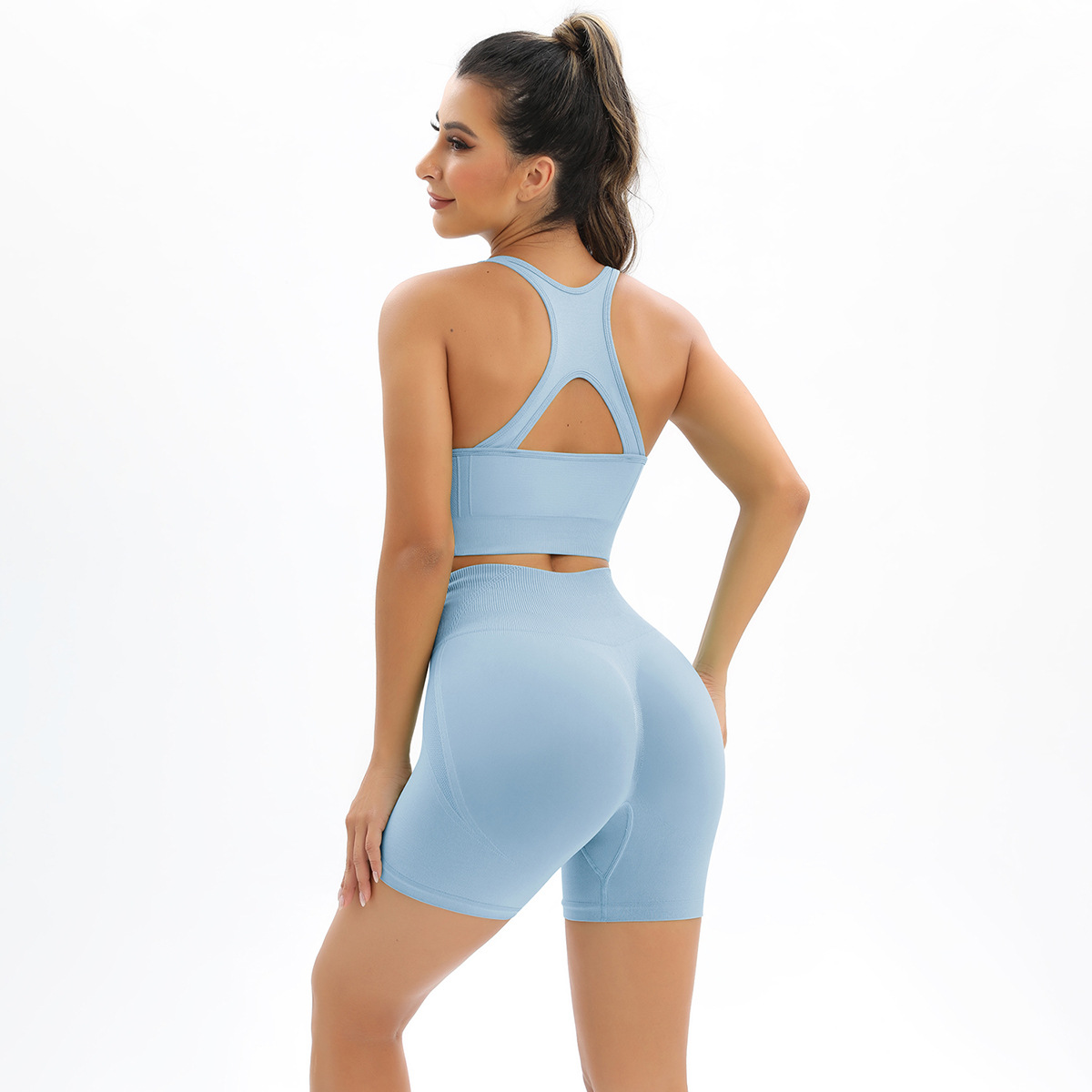 Seamless knitted back and buttocks yoga clothing suit sports running fitness clothing two-piece female - Image 3