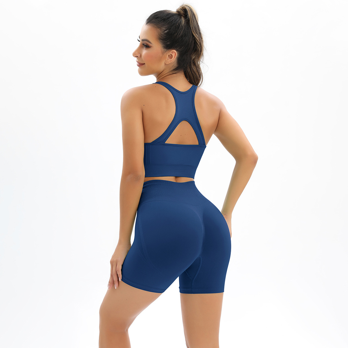Seamless knitted back and buttocks yoga clothing suit sports running fitness clothing two-piece female - Image 2