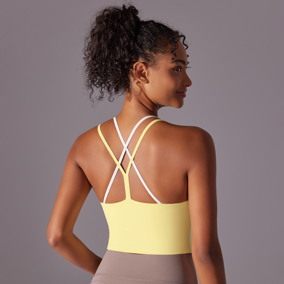Solid Color Beauty Back Double Layer Crossover Reversible Nylon Brushed Sports Underwear Running Fitness Yoga Clothing Tops Women - Image 5