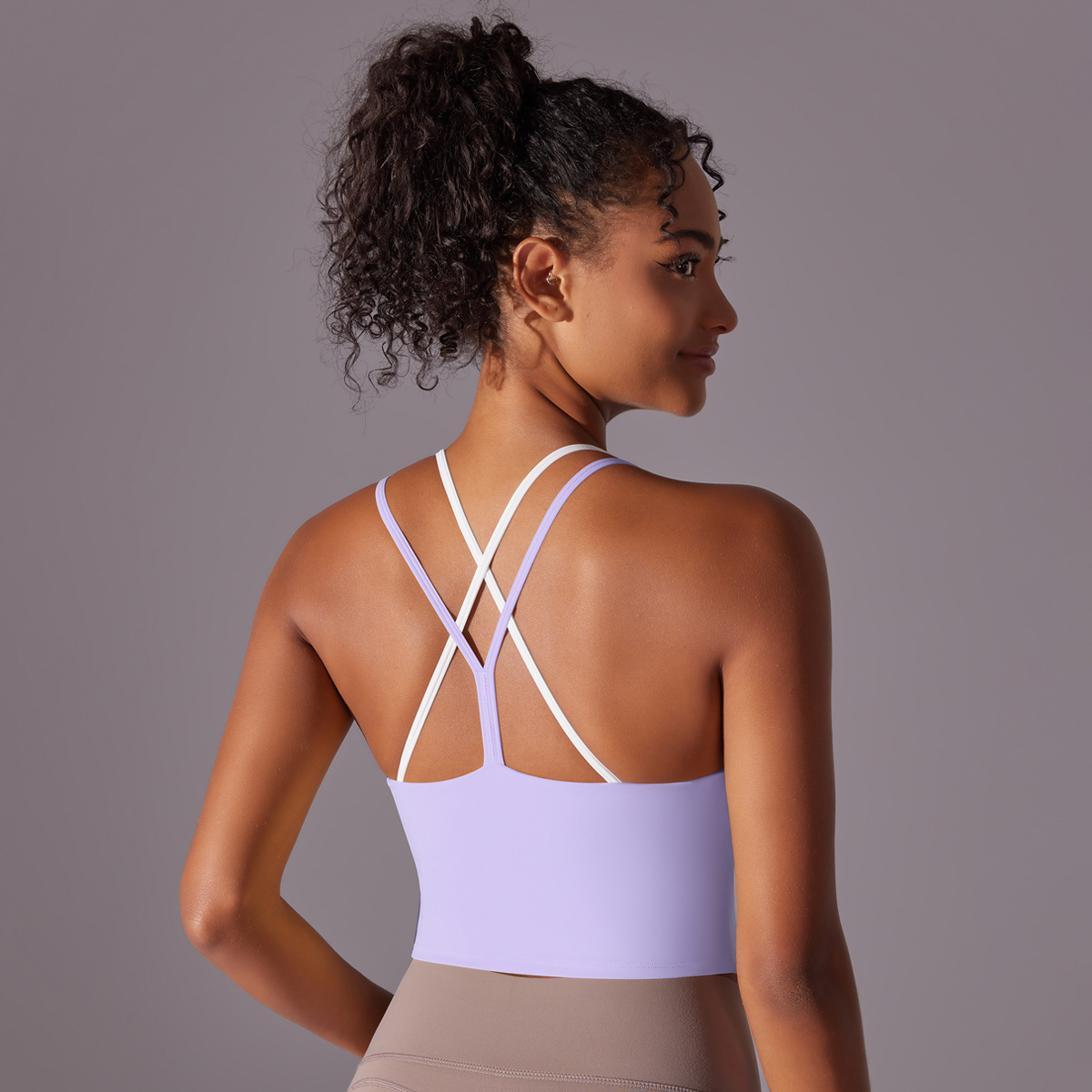 Solid Color Beauty Back Double Layer Crossover Reversible Nylon Brushed Sports Underwear Running Fitness Yoga Clothing Tops Women - Image 3