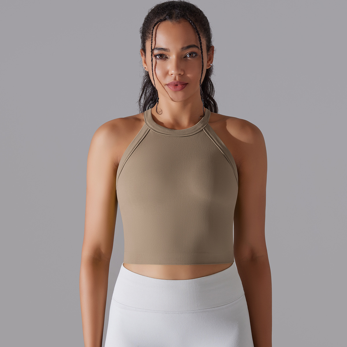 Women Sports Vest Fitness Bra With Chest Pads Seamless Double Layered Shockproof Cropped Top Gym Workout Running Bra Vest - Image 4