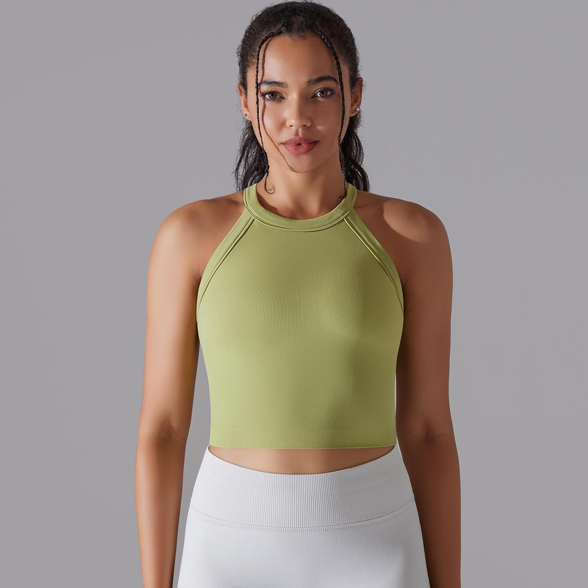 Women Sports Vest Fitness Bra With Chest Pads Seamless Double Layered Shockproof Cropped Top Gym Workout Running Bra Vest - Image 5