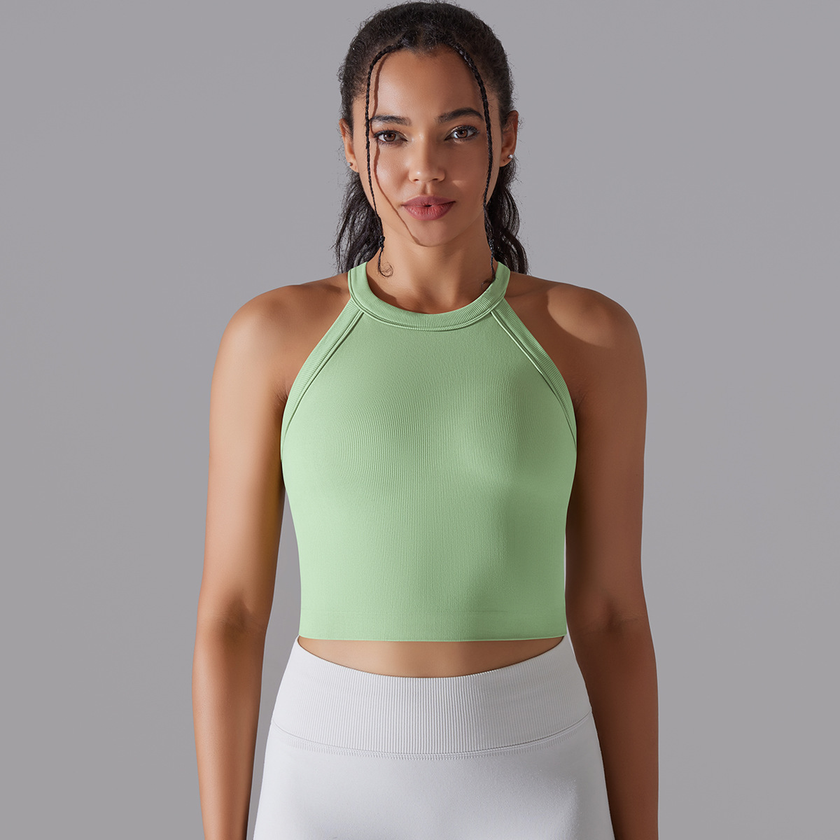 Women Sports Vest Fitness Bra With Chest Pads Seamless Double Layered Shockproof Cropped Top Gym Workout Running Bra Vest - Image 7